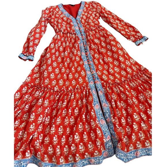 J. Crew Block Print Button Front Tiered MIDI Dress Size 00 - Picture 9 of 14